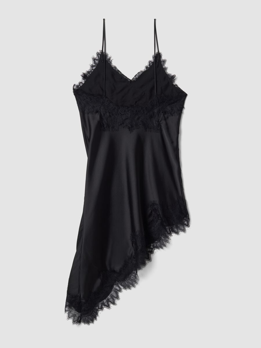 Black viscose-blend dress with deep V-neck and lace_2