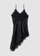 Black viscose-blend dress with deep V-neck and lace_2