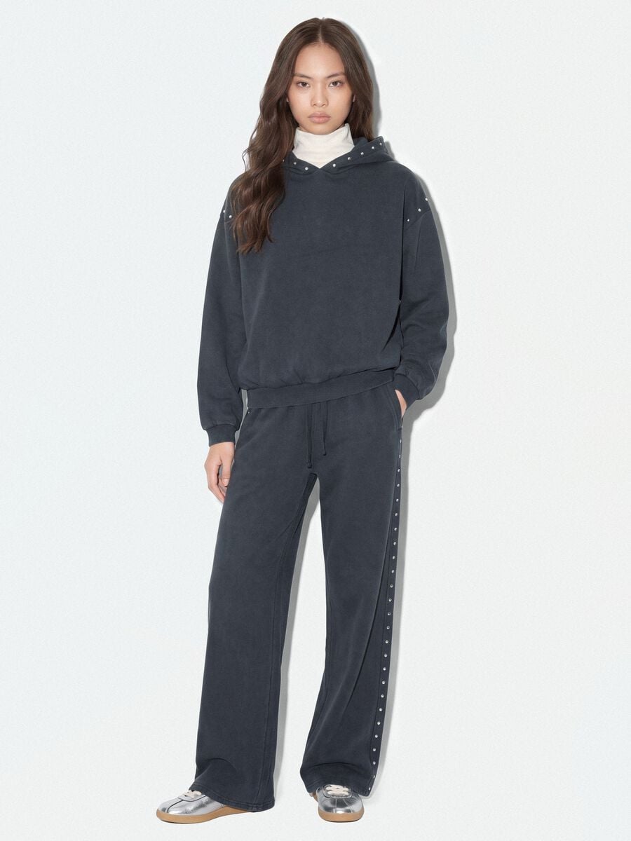 Grey cotton-blend hoodie with rhinestones, relaxed fit_1