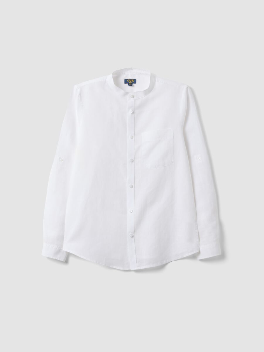 Wei&szlig;es Jungenhemd aus Leinen-Baumwoll-Mix mit Stehkragen_0