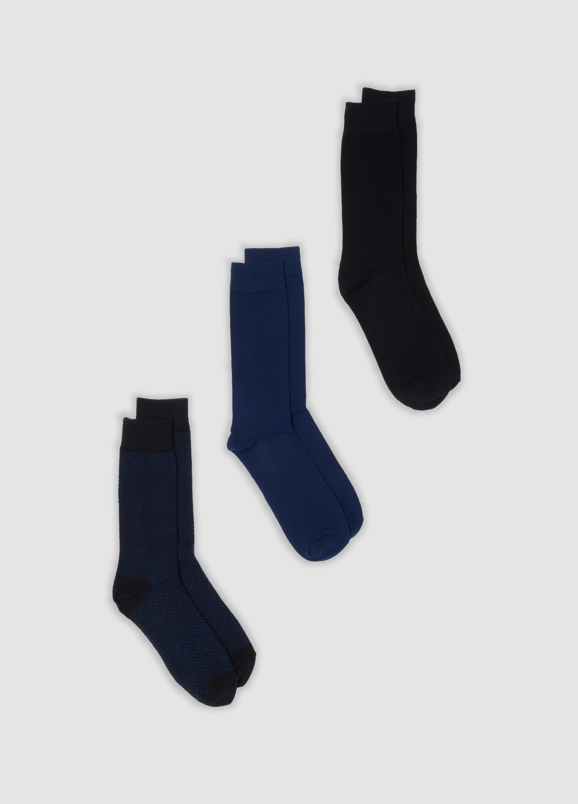 3er-Pack blaue Mid-Crew-Socken aus elastischer Bio-Baumwolle