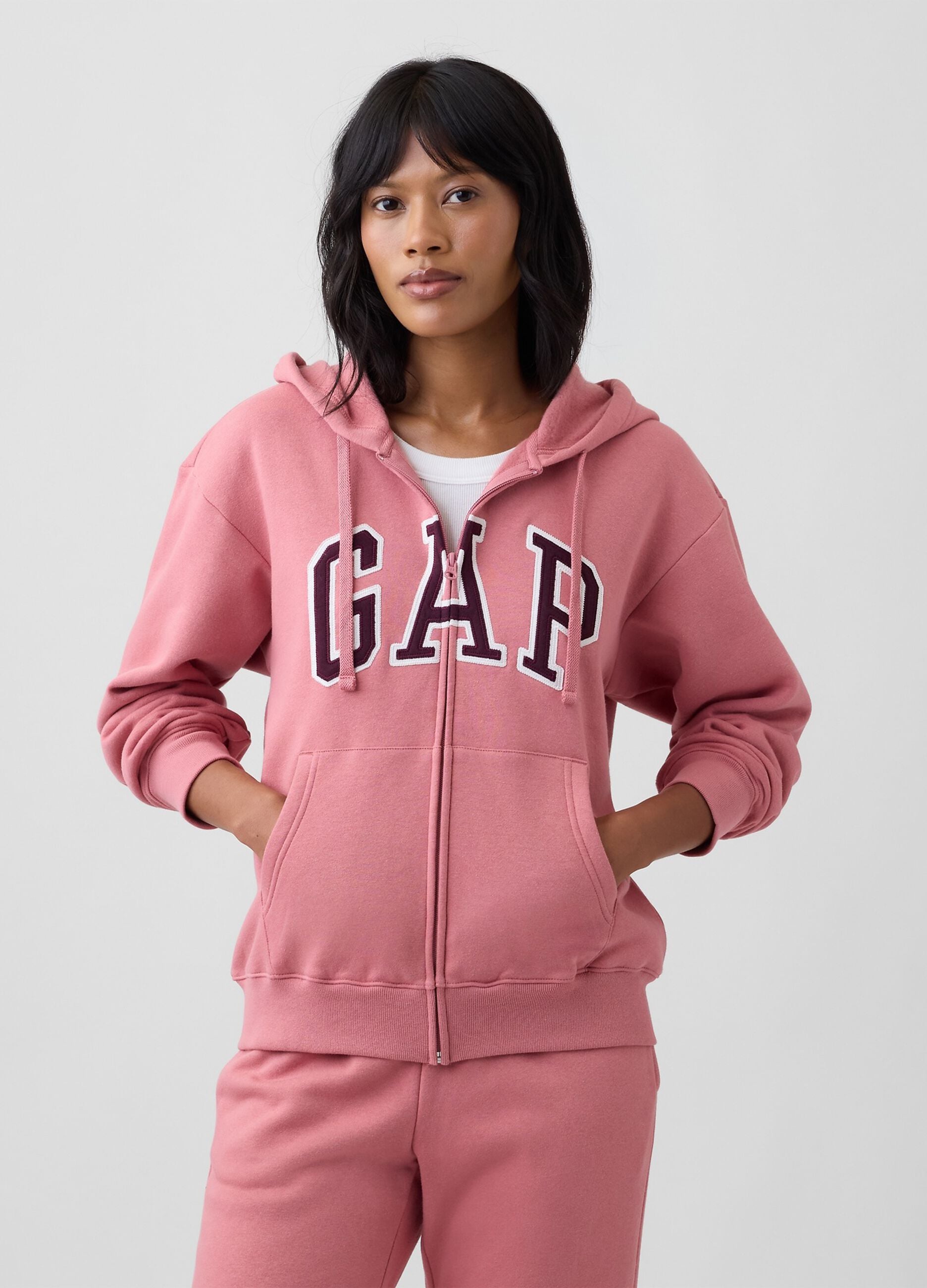 Sweatshirt rosa com capuz em mistura de algod&atilde;o com log&oacute;tipo GAP