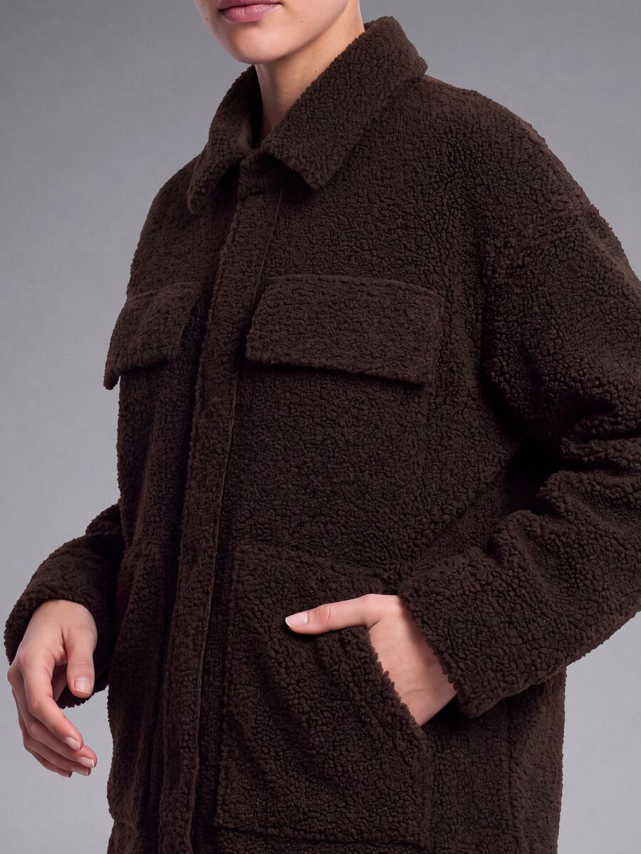 Brown sherpa shacket with buttons, relaxed fit &ndash; ALTAVIA STUDIO_2