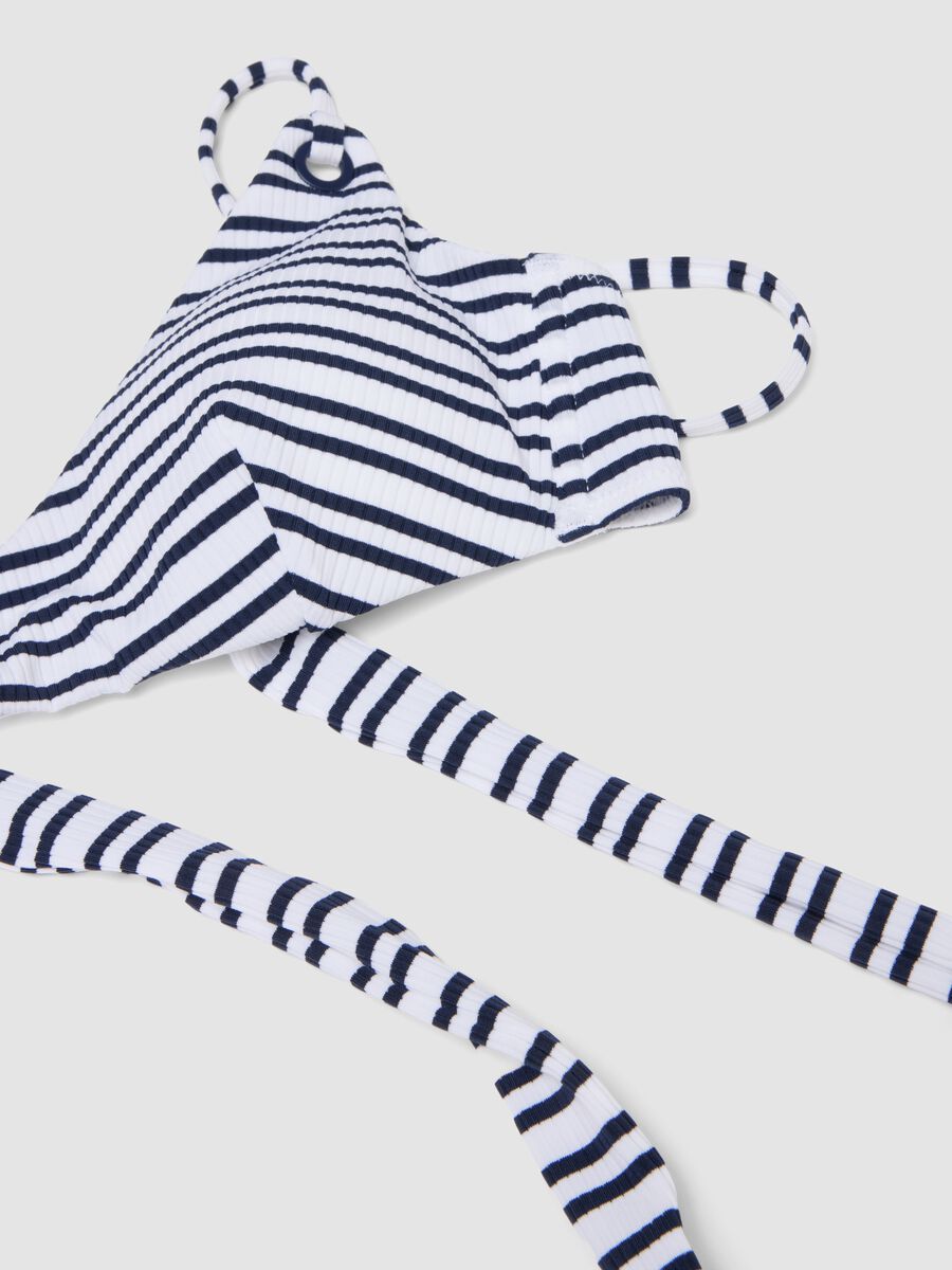 Blue striped stretch fabric bikini top_5