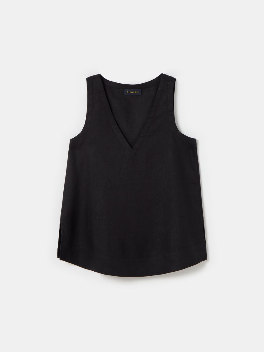 Sleeveless blouse in linen with V neck_3