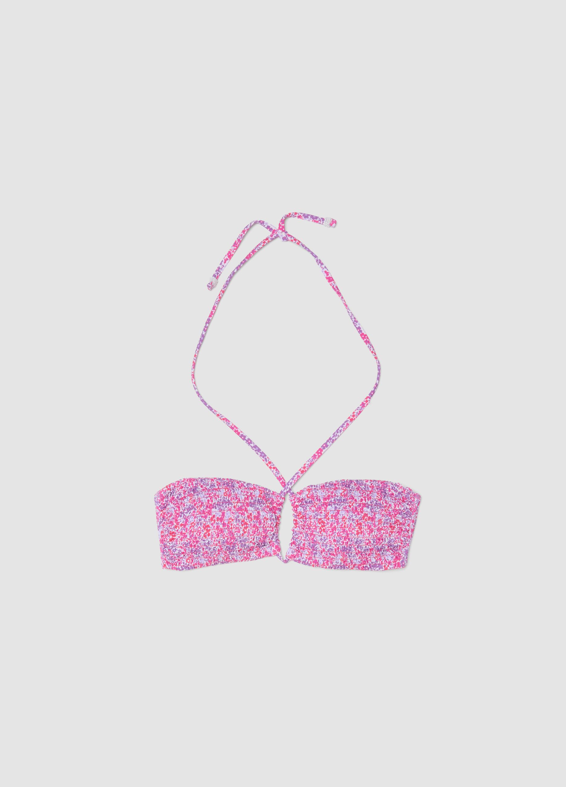 Pink bandeau bikini top in stretch fabric