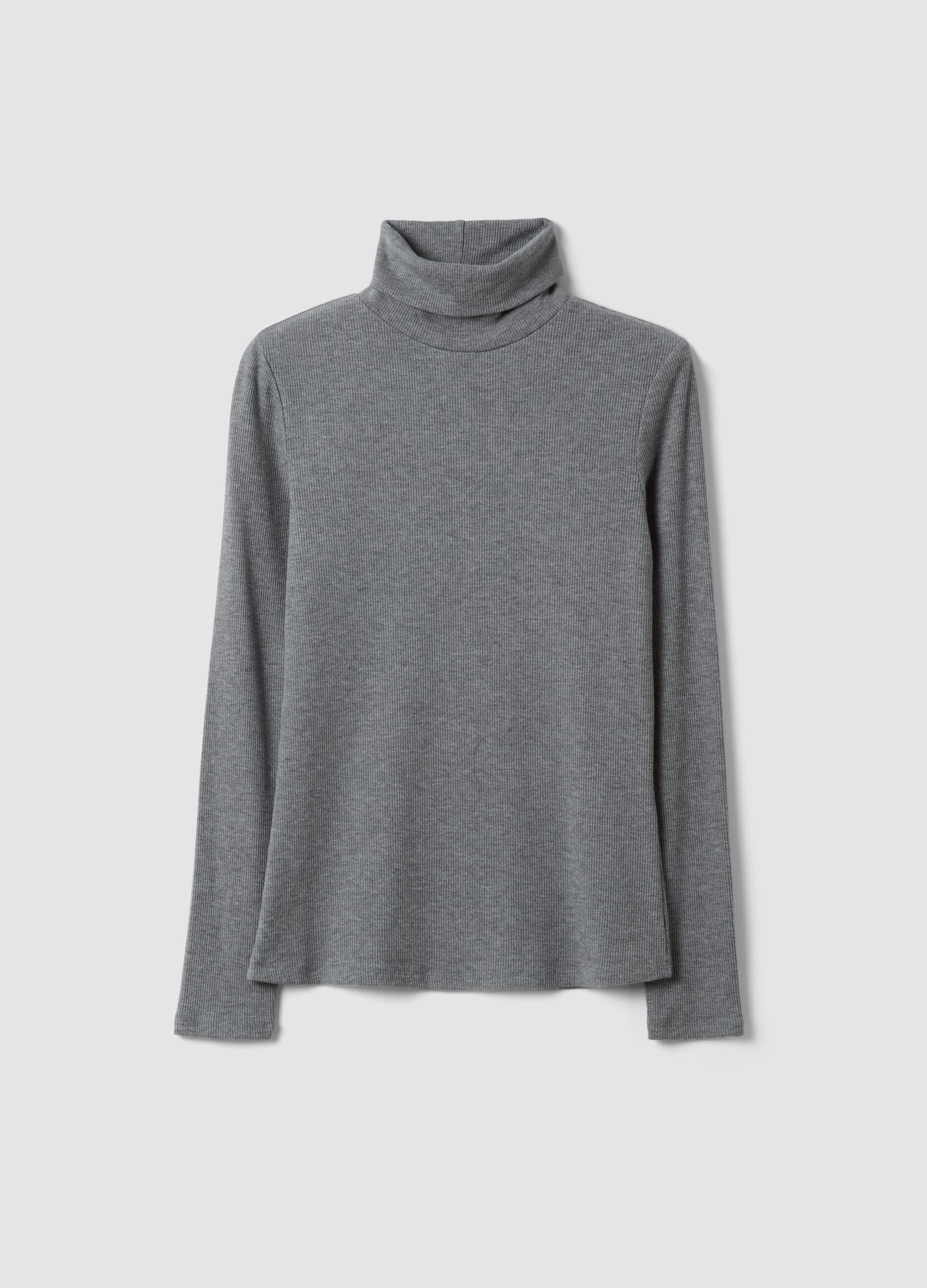Grauer Pullover aus elastischer Viskose mit Rundhalsausschnitt, Regular Fit