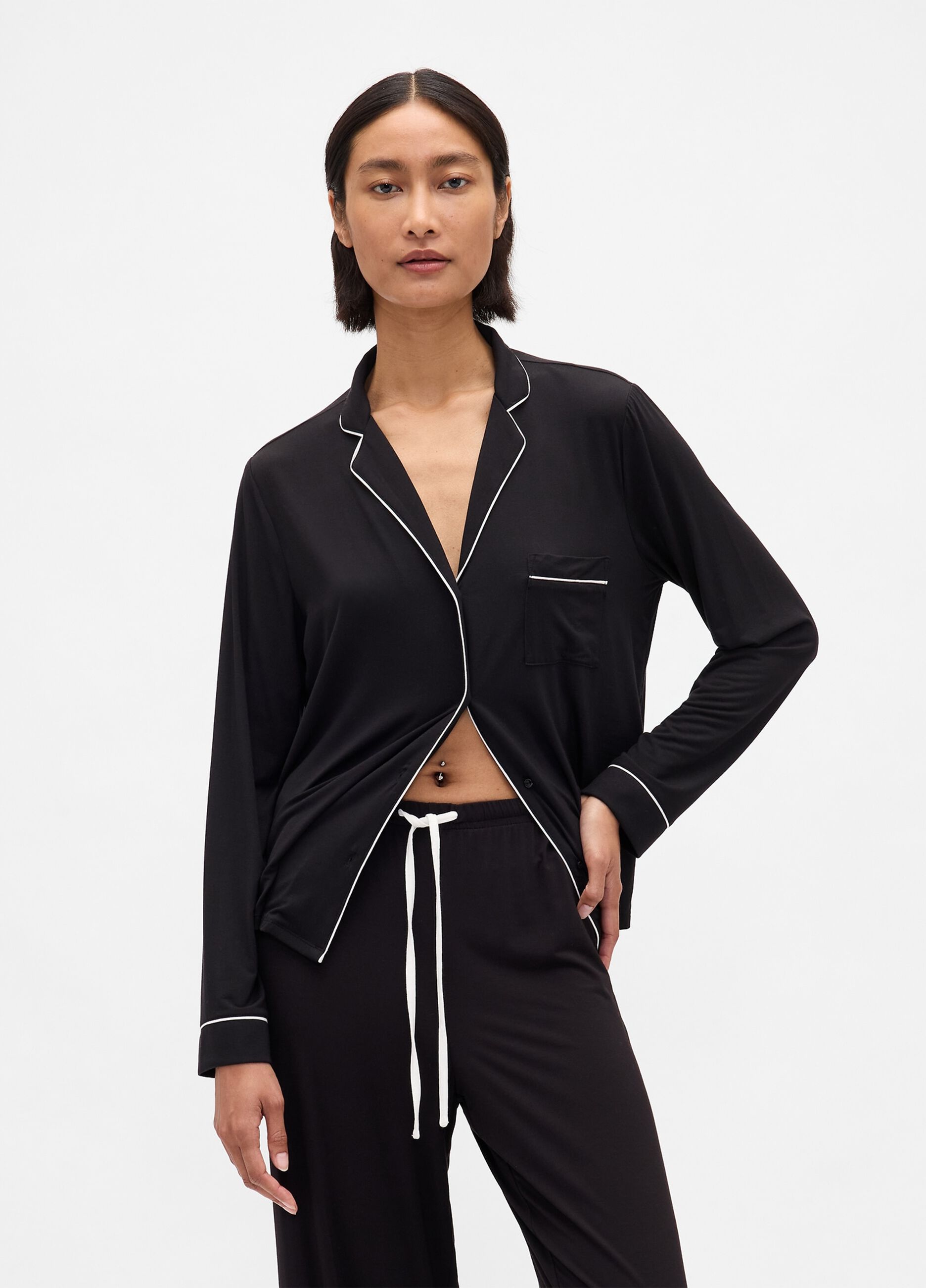 Long Black Stretch Pyjamas