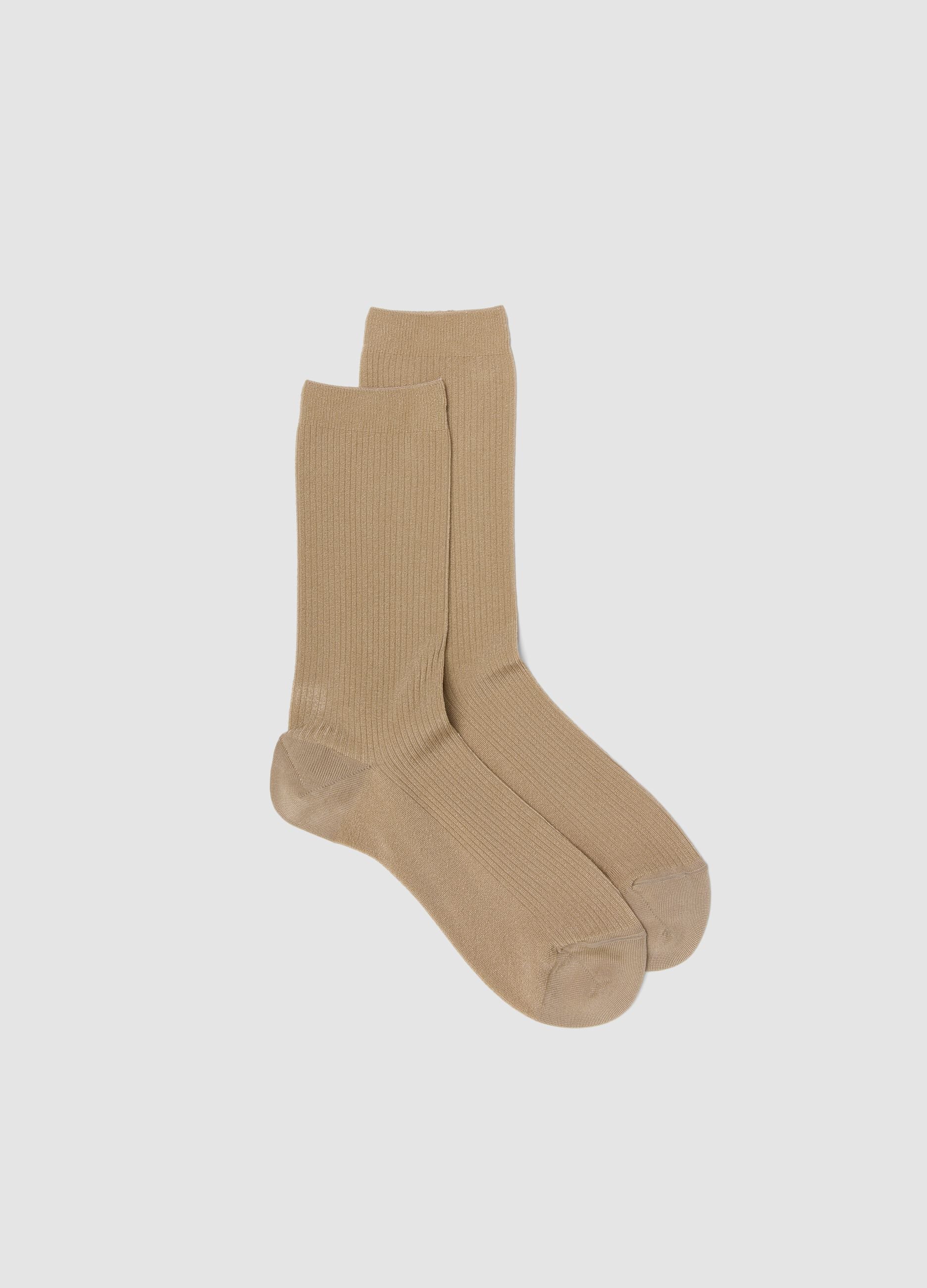 Beige lange Socken aus elastischer Viskose