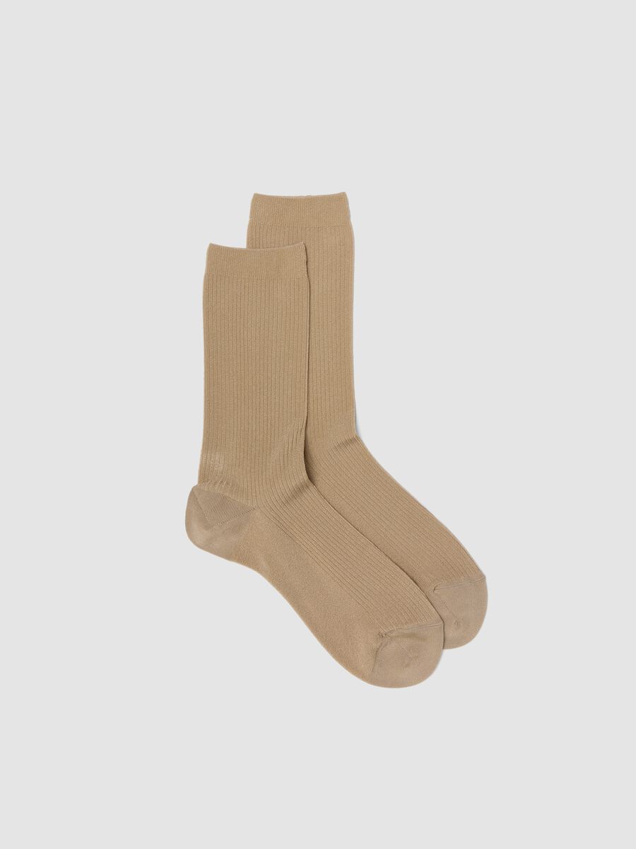 Beige lange Socken aus elastischer Viskose_0