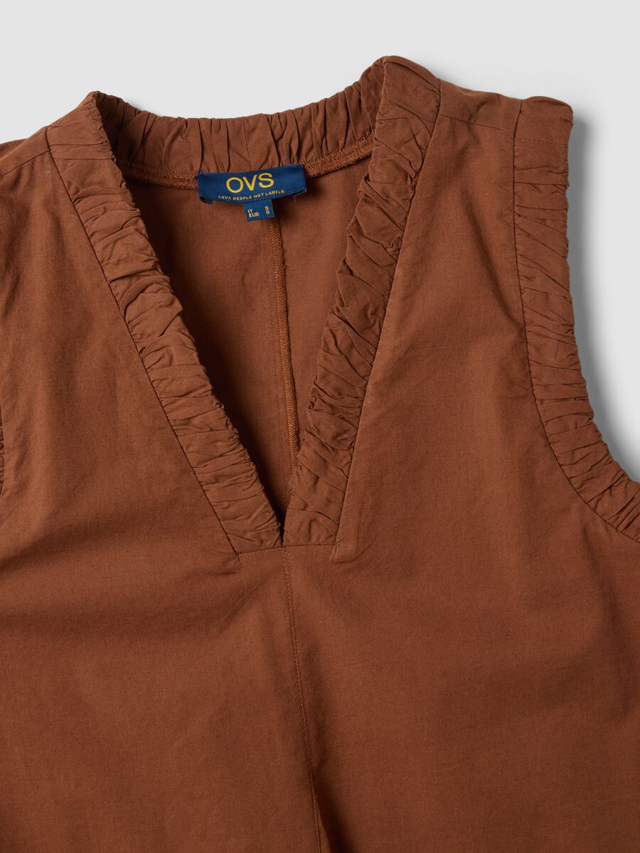 Brown pure cotton regular-fit mini dress with ruched V-neck_5