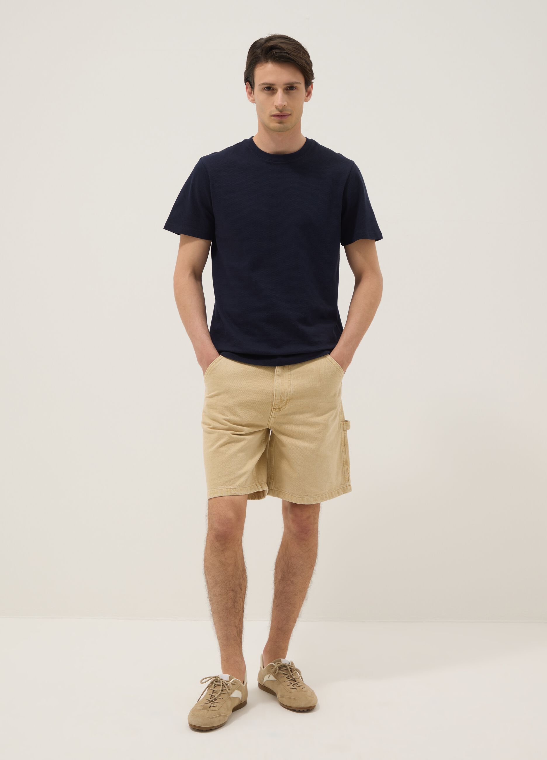 Beige pure cotton Bermuda shorts