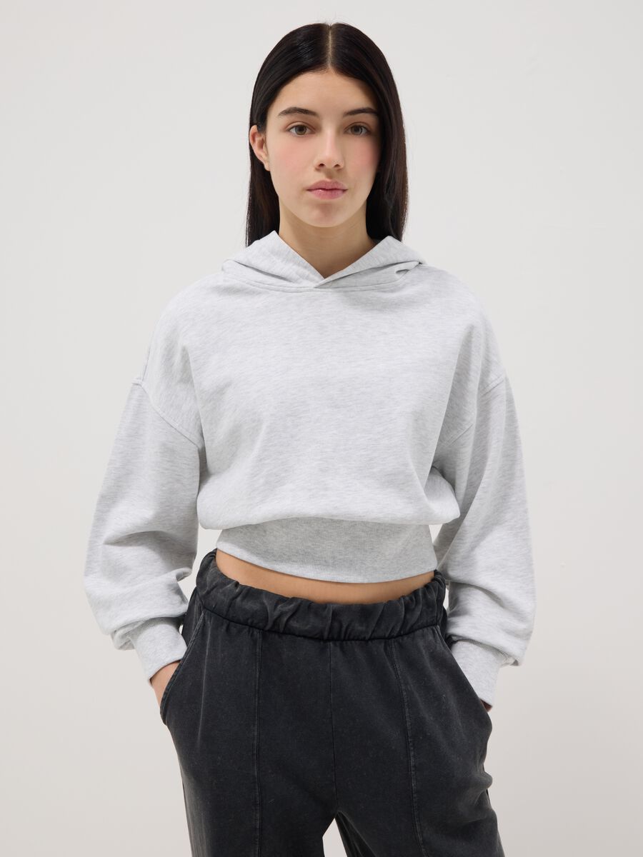 Grey pure cotton hoodie for girls with relaxed fit_0