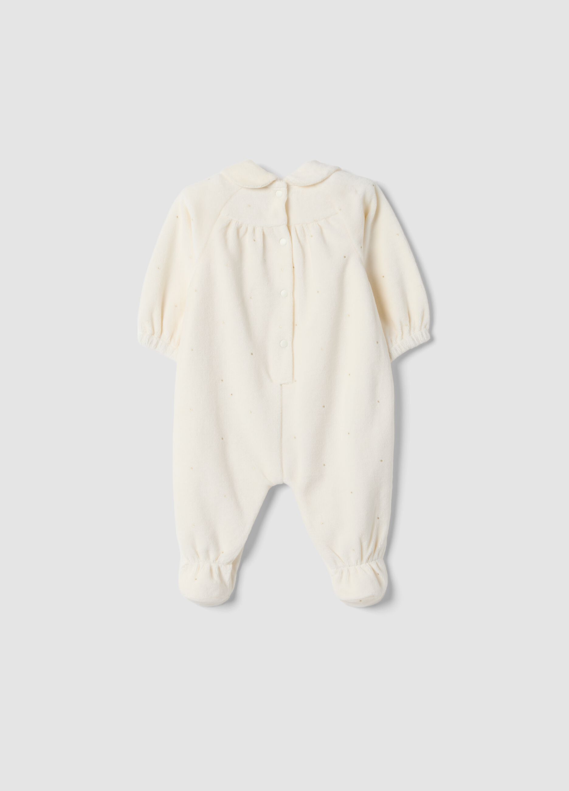 Tutina bianco sporco in misto cotone organico con piedini