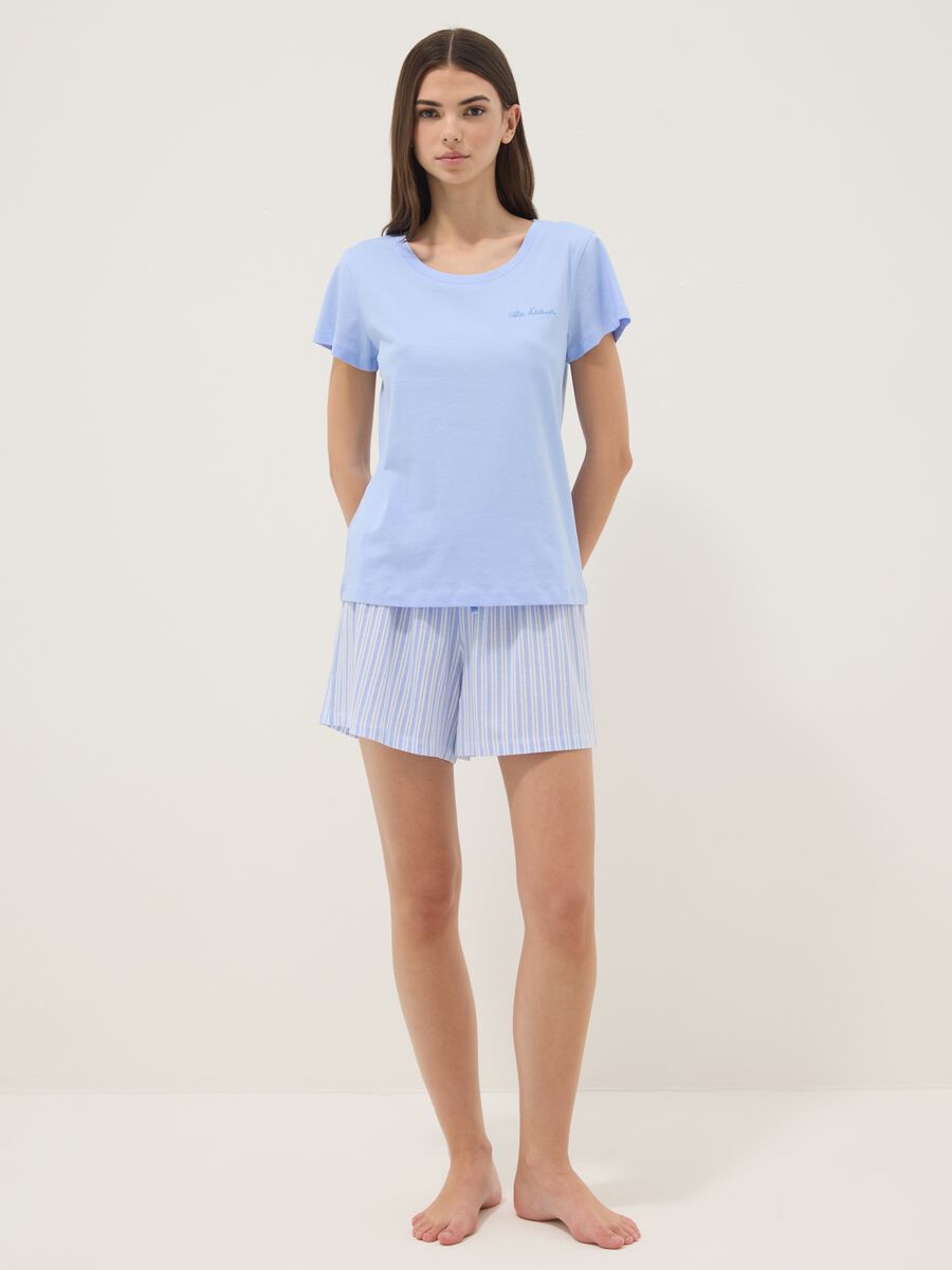 Pyjama court bleu ciel en coton pur, coupe r&eacute;guli&egrave;re_0