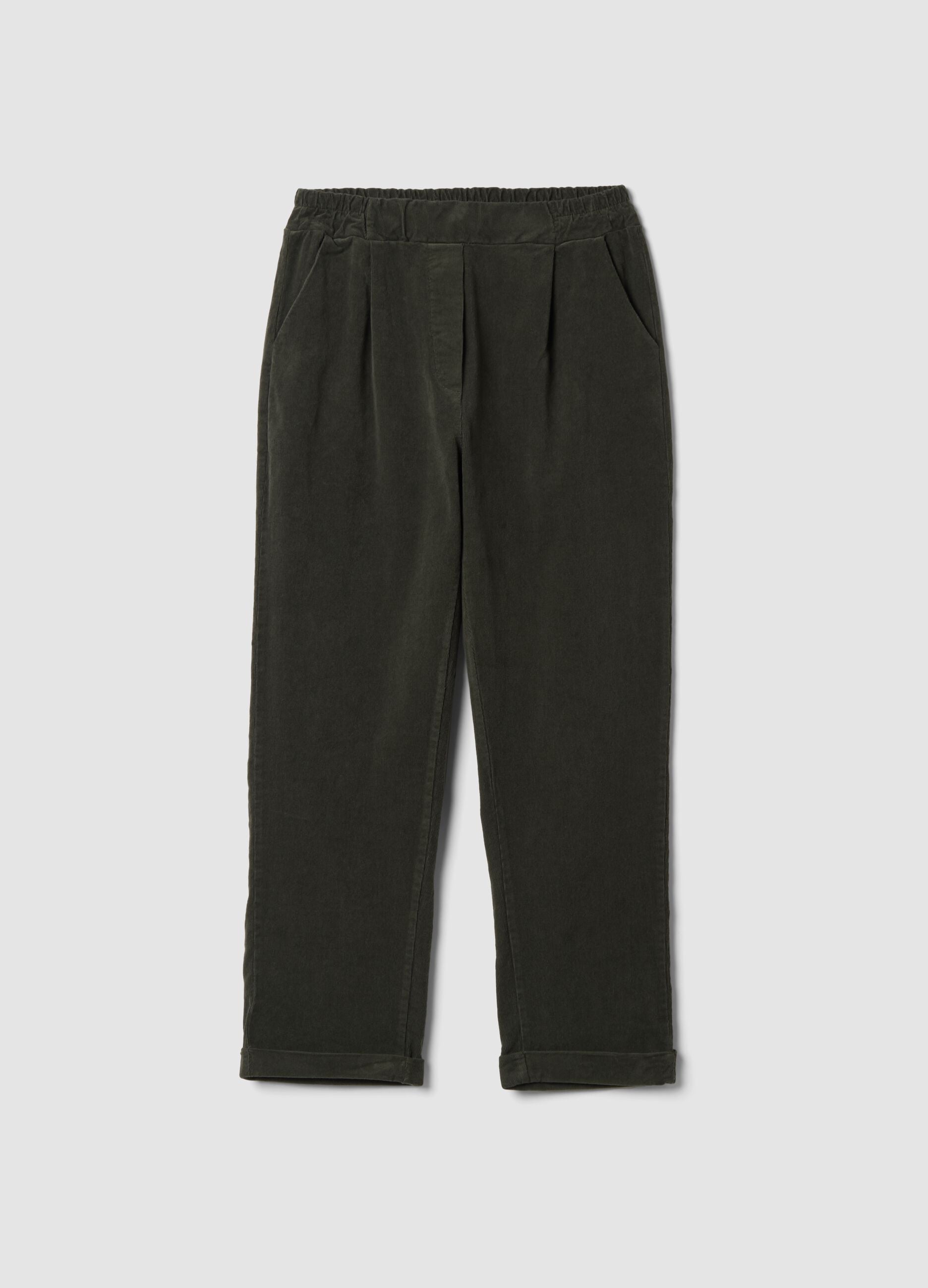 Gr&uuml;ne Regular-Fit-Hose aus geripptem Stretch-Baumwollstoff
