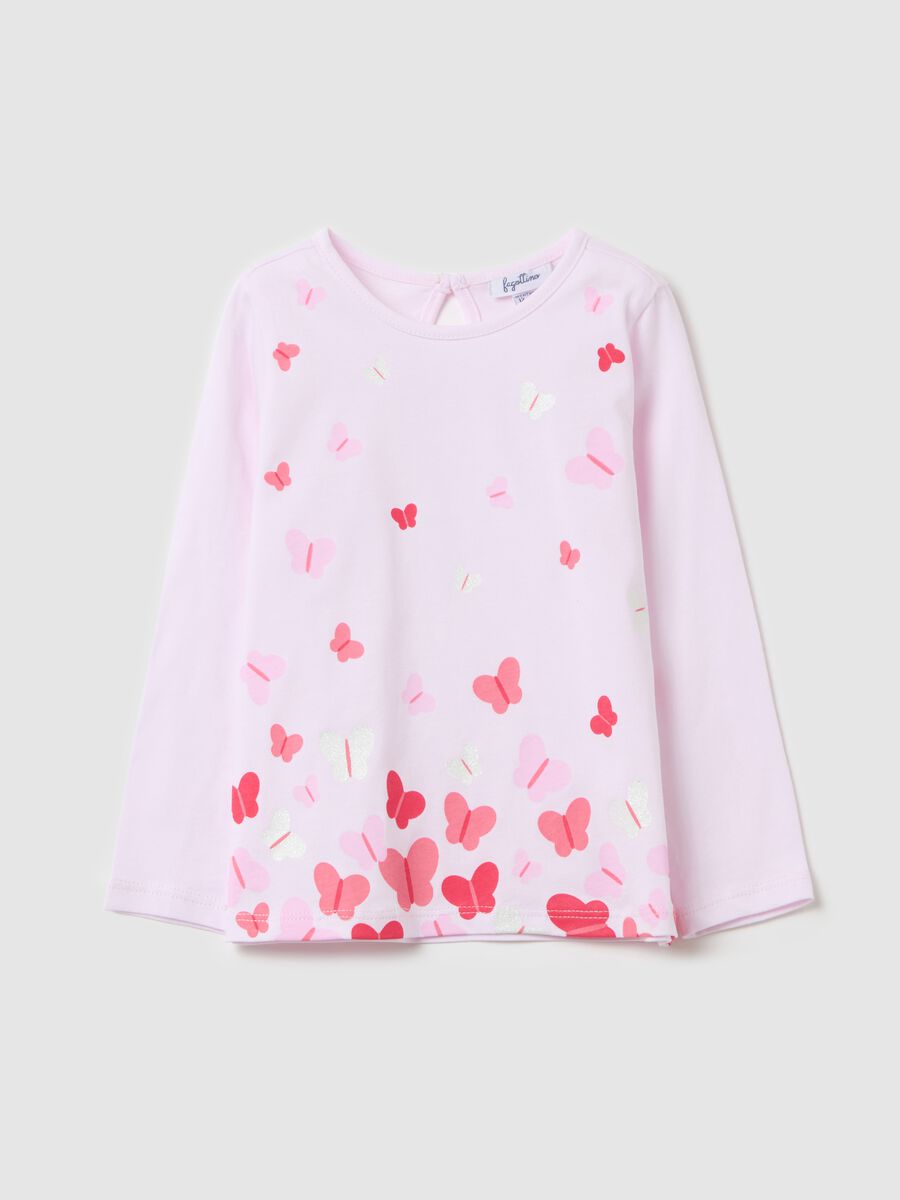 Cotton T-shirt with print and long sleeves_0