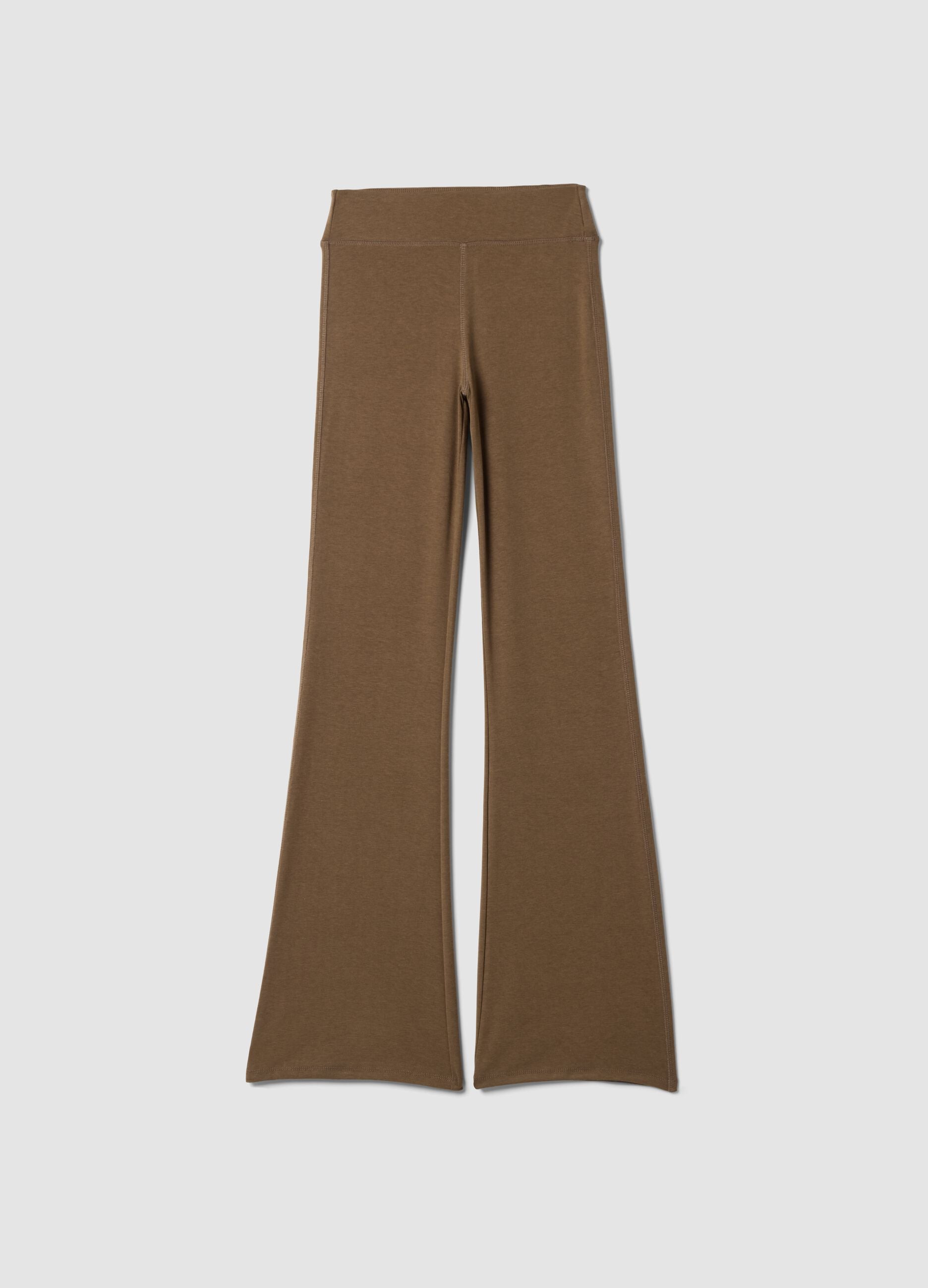 Brown flared viscose stretch jersey leggings