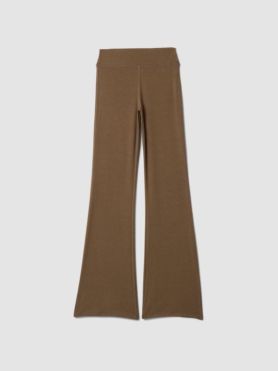 Brown flared viscose stretch jersey leggings_0