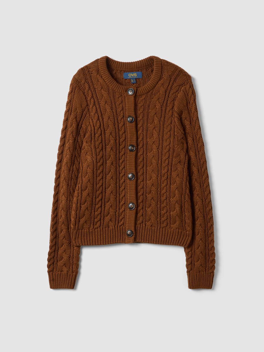 Brown cable-knit cotton-blend cardigan, regular fit_4