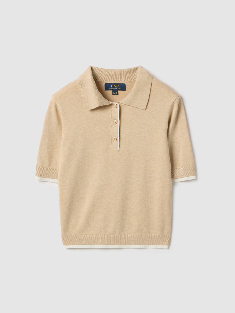 Beige Viscose Blend Polo Regular Fit_0