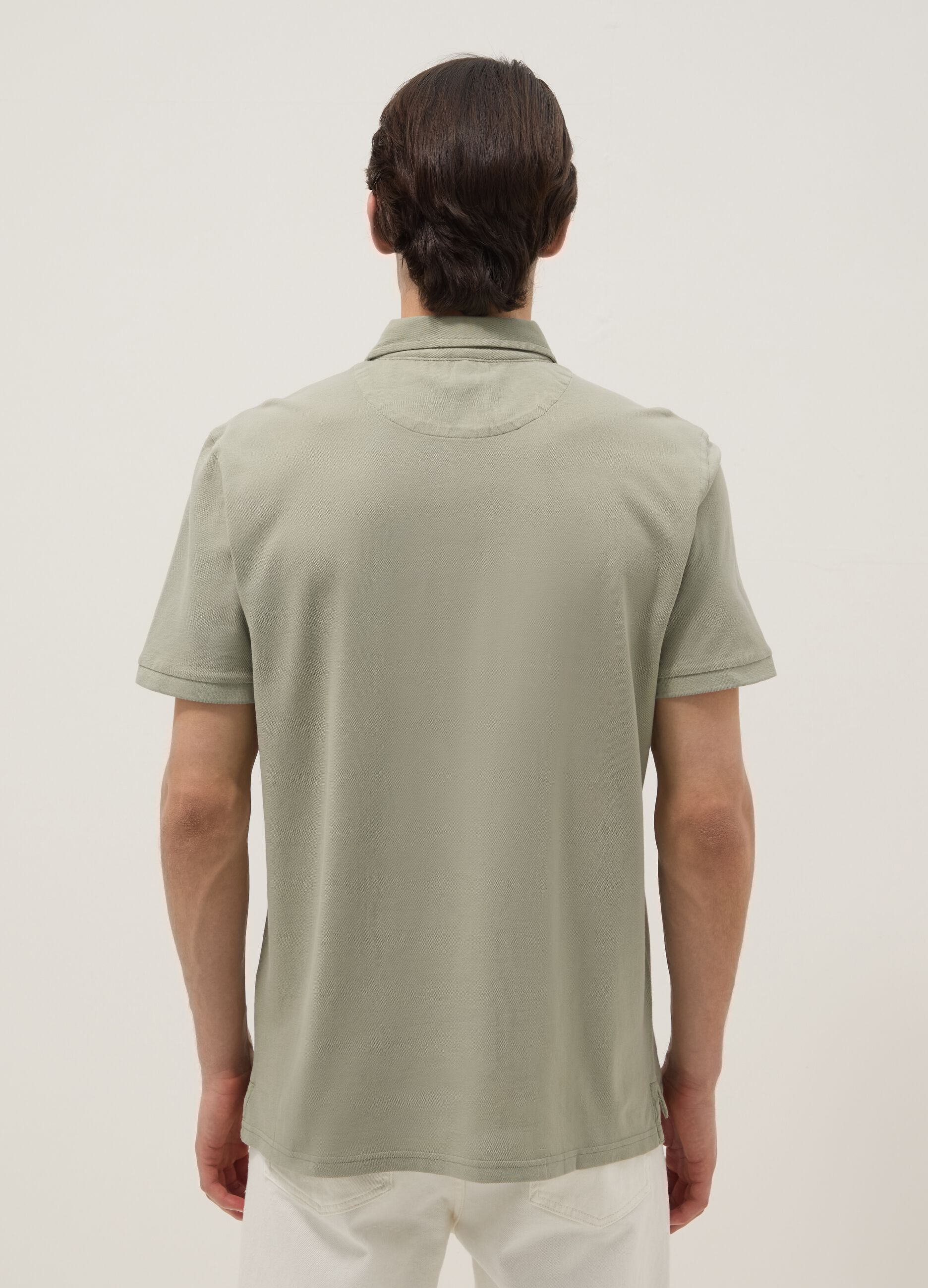 Green slim-fit short-sleeve pure cotton polo shirt
