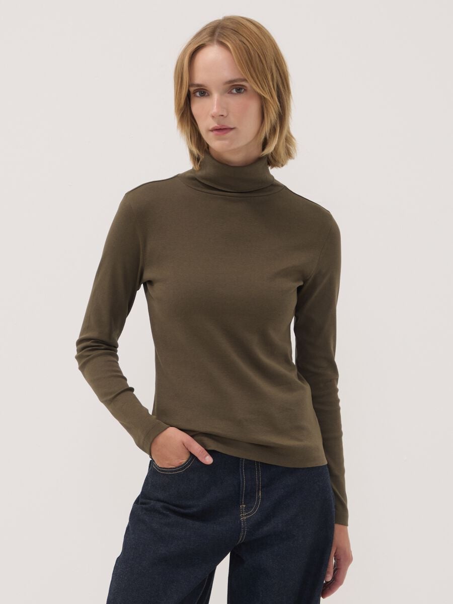 Brown crew-neck pure cotton T-shirt_0