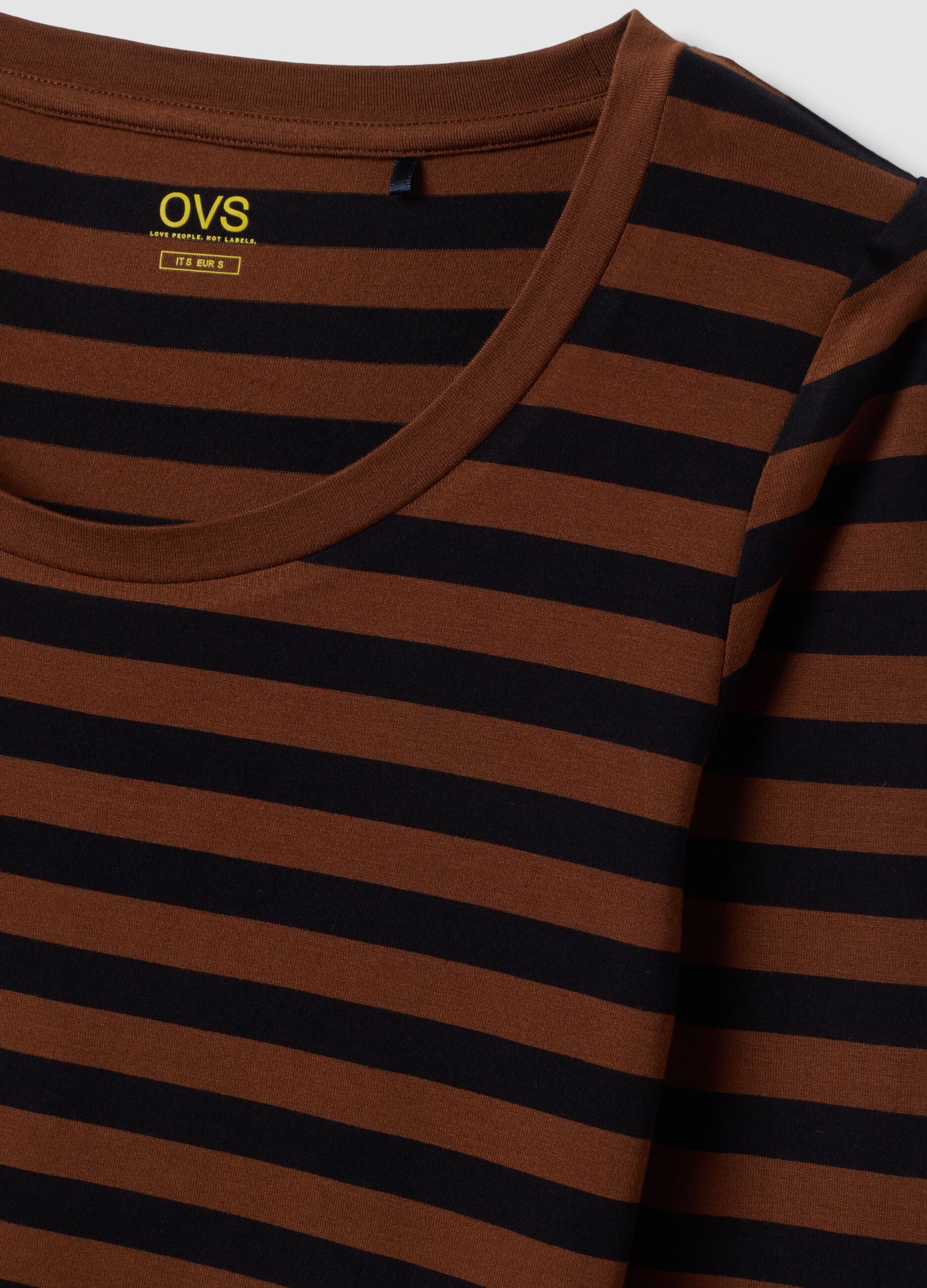 Brown slim-fit striped stretch viscose crew-neck T-shirt