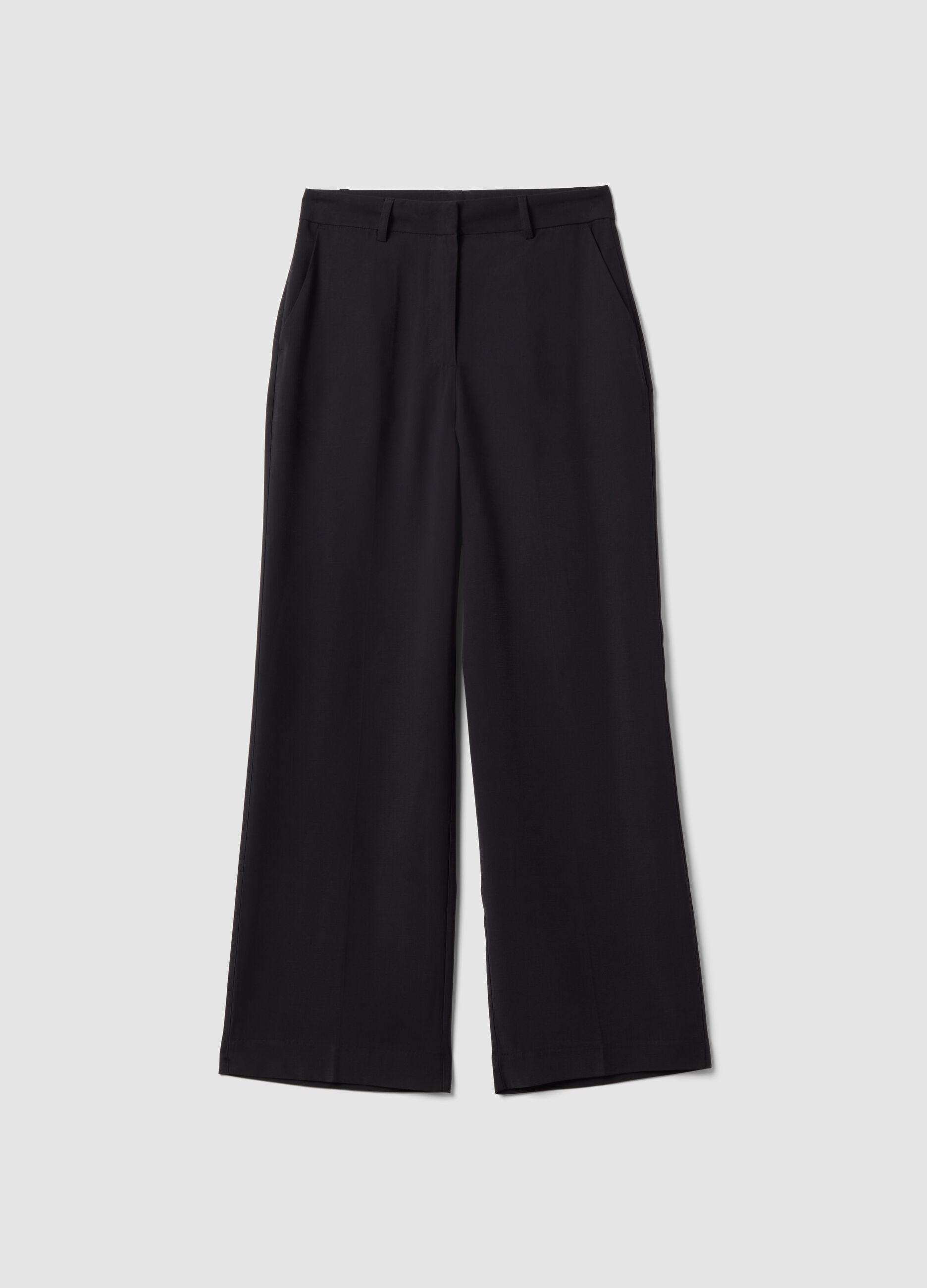 Black viscose-blend straight-leg trousers