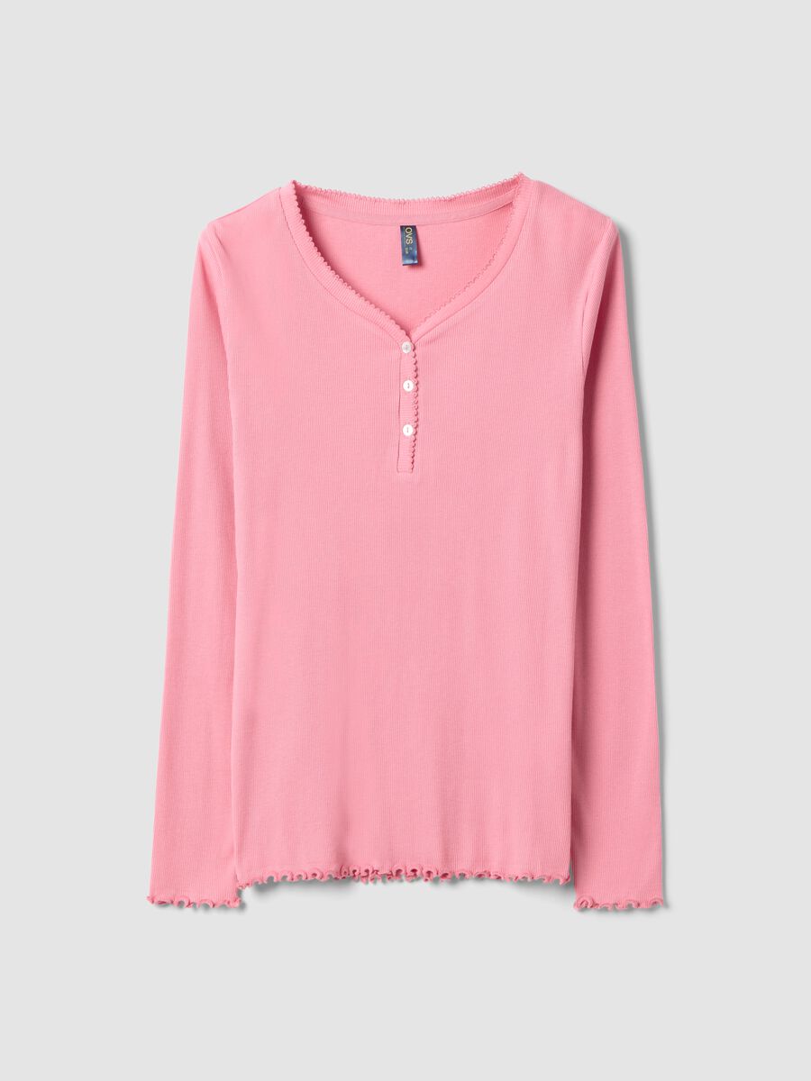 Pure cotton pink pyjama top with serafino neckline, regular fit_4