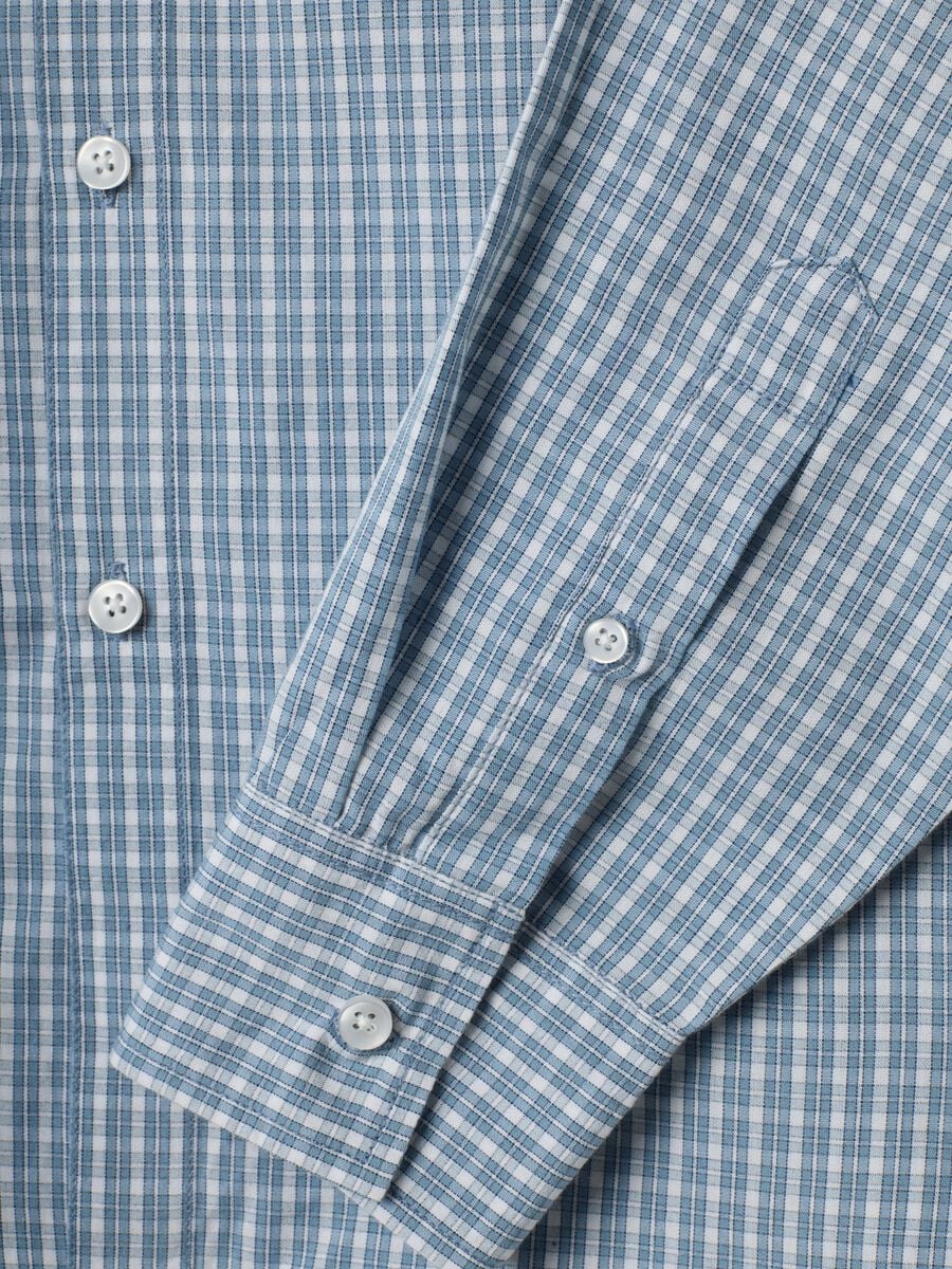 Blue checked pure cotton poplin shirt, cropped oversized fit_1
