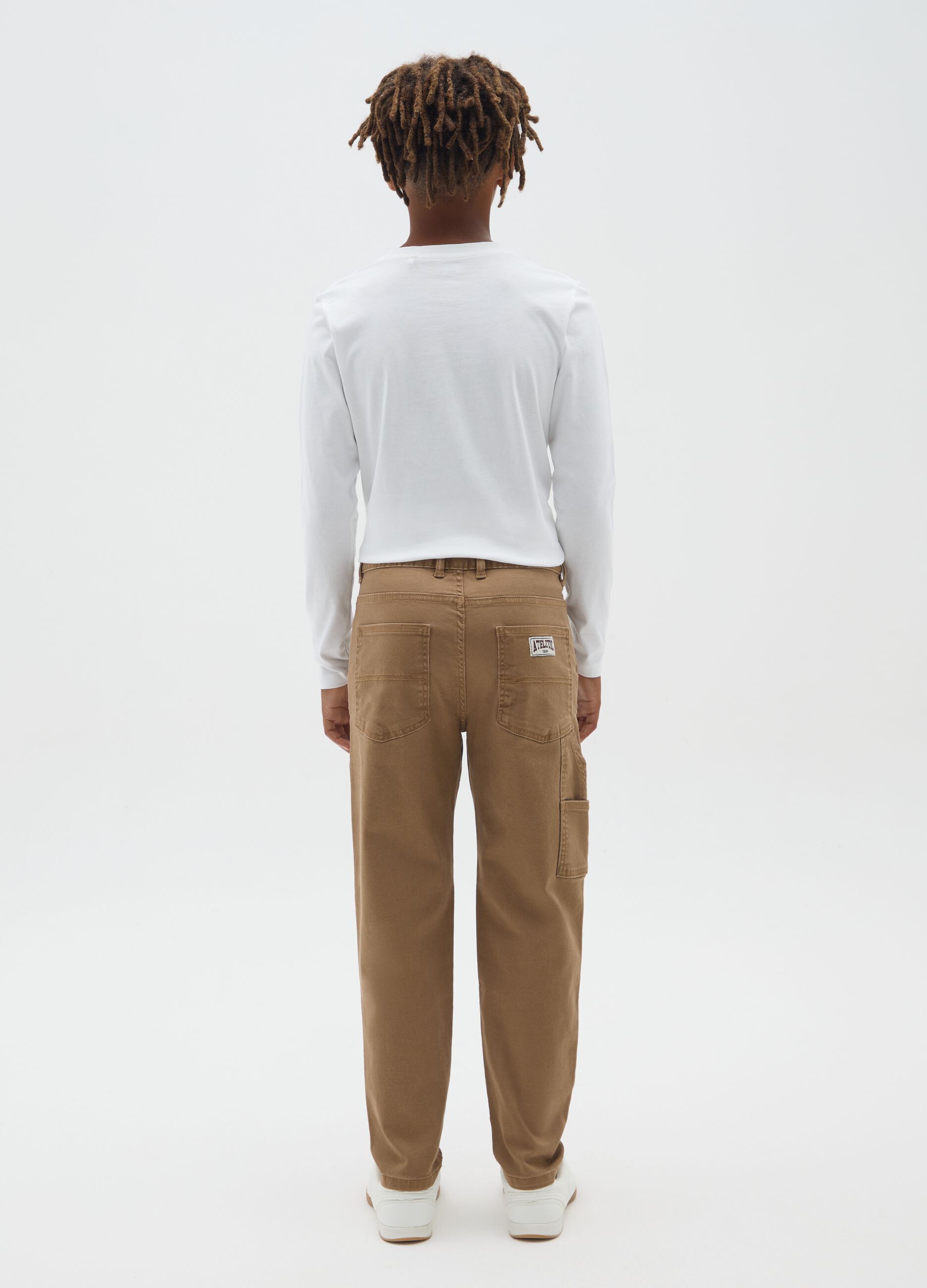 Boys' brown stretch cotton relaxed fit trousers