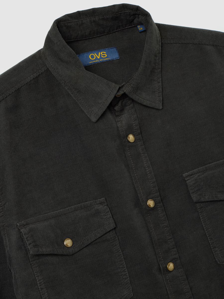 Black pure cotton regular fit corduroy shirt_5