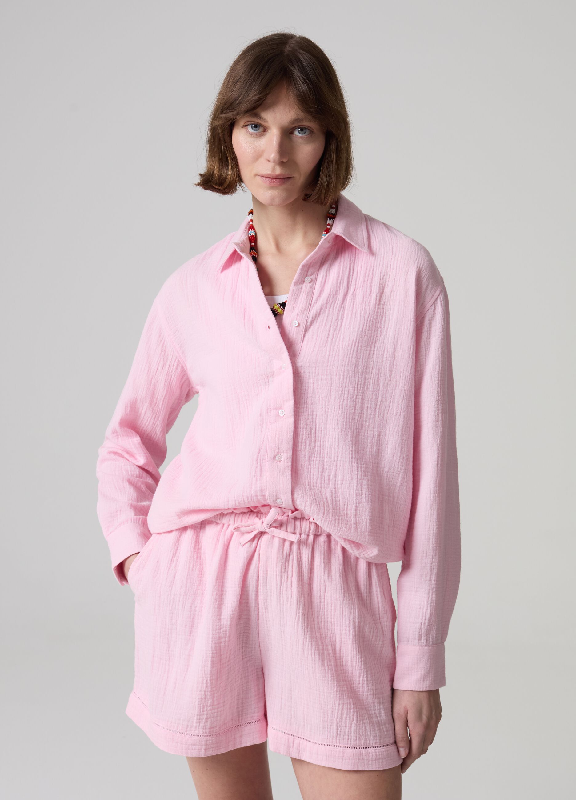 Relaxed-fit shirt in crinkle-effect gauze