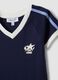 T-shirt blu in puro cotone con scollo a V e stampa frontale_6
