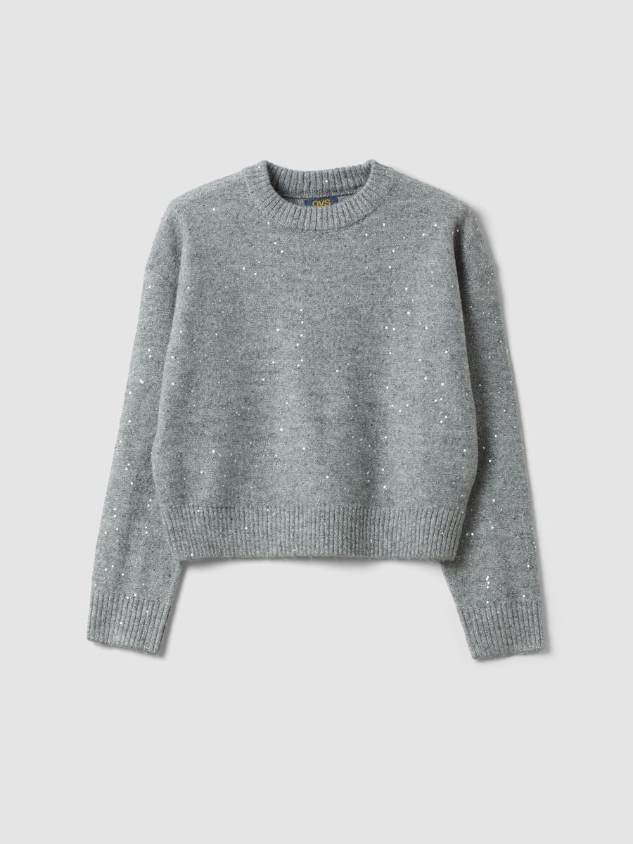 Grey marl stretch jersey top with sequins, regular fit_0
