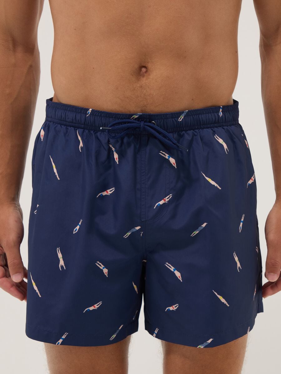 Blue boxer swim shorts with all-over print_1