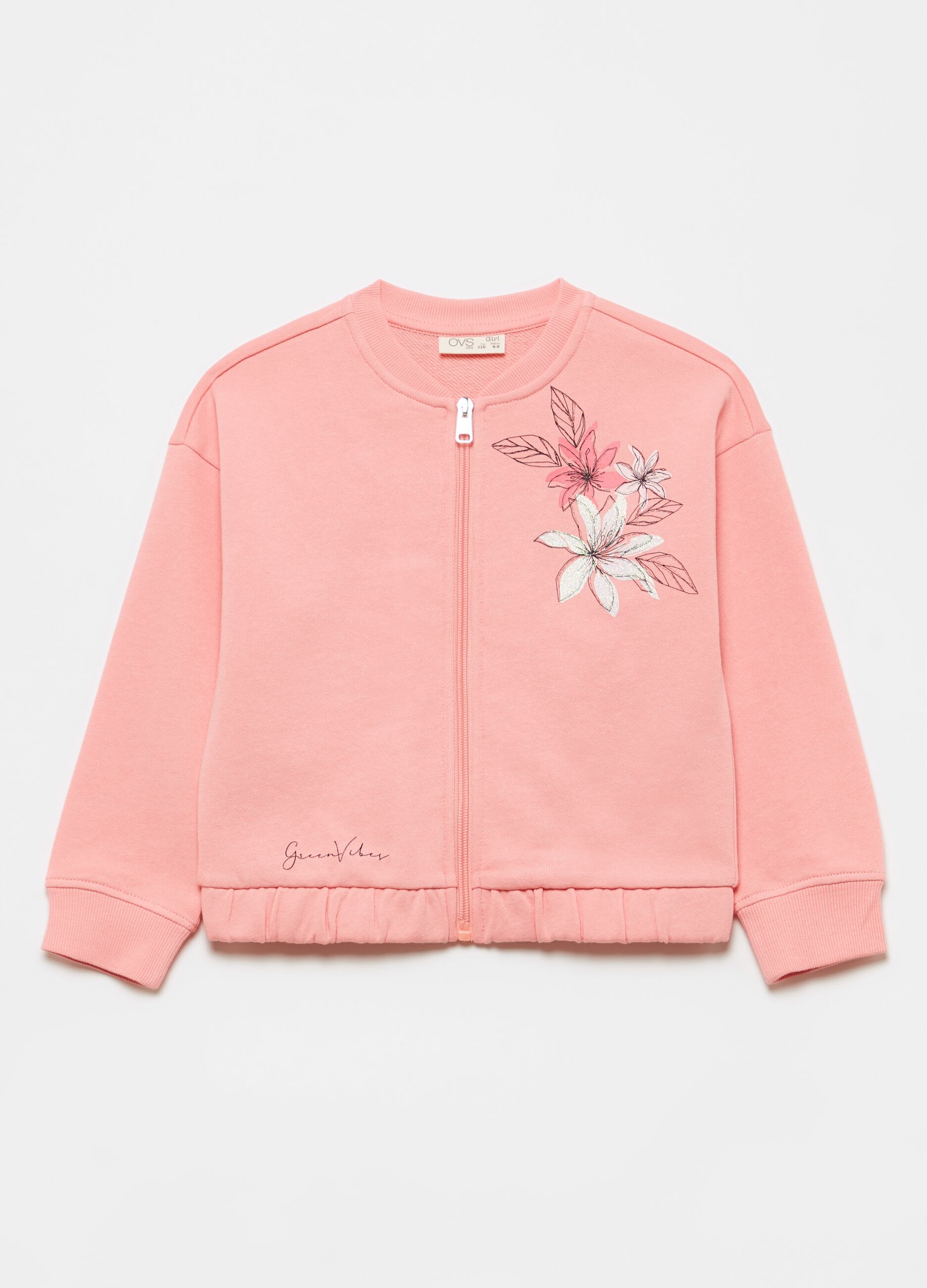 100% cotton full-zip sweatshirt with glitter print