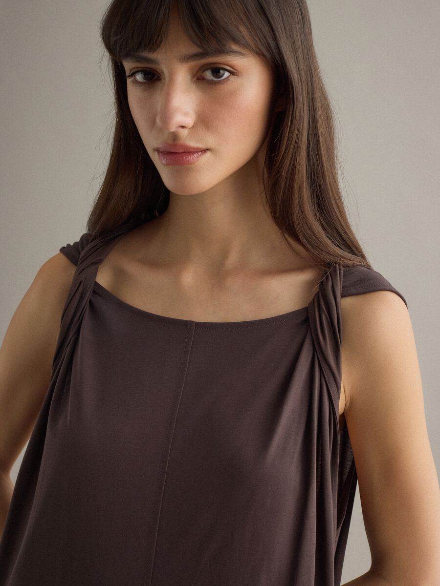 Duga smeđa haljina od mje&scaron;avine pamuka, regular kroj_3