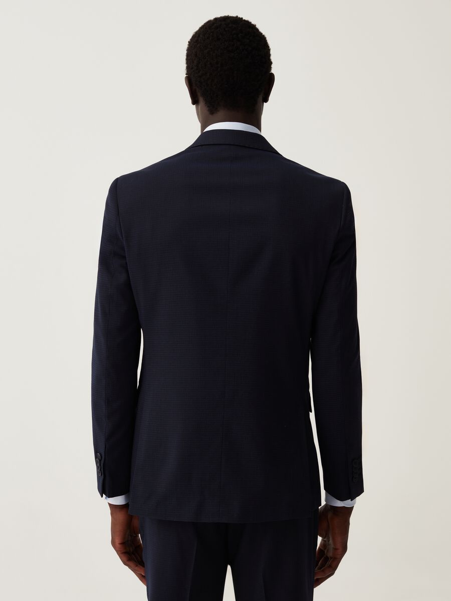 Navy blue slim-fit blazer with check micro weave_2