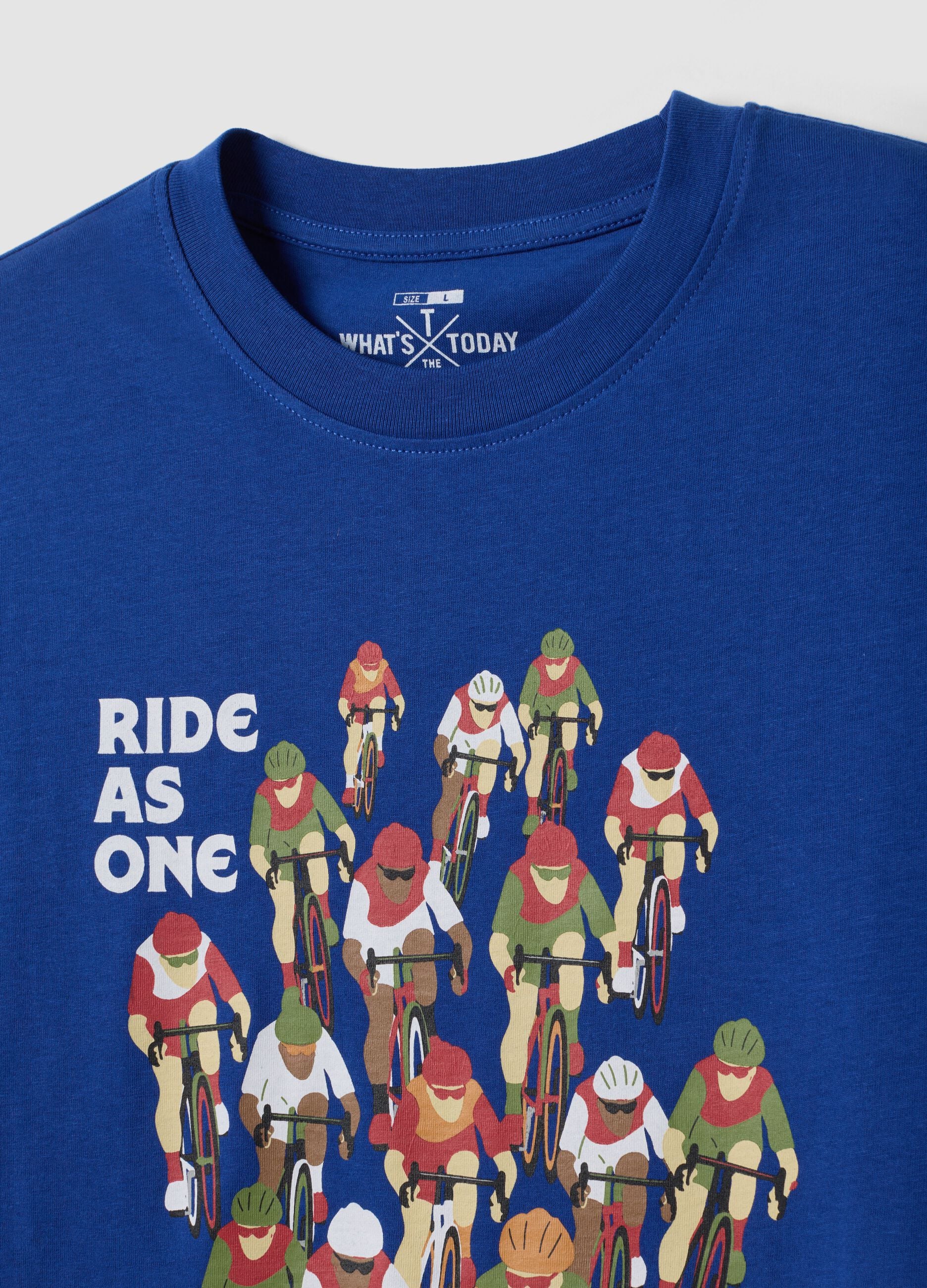 Blaues T-Shirt aus reiner Baumwolle mit Print, Regular Fit