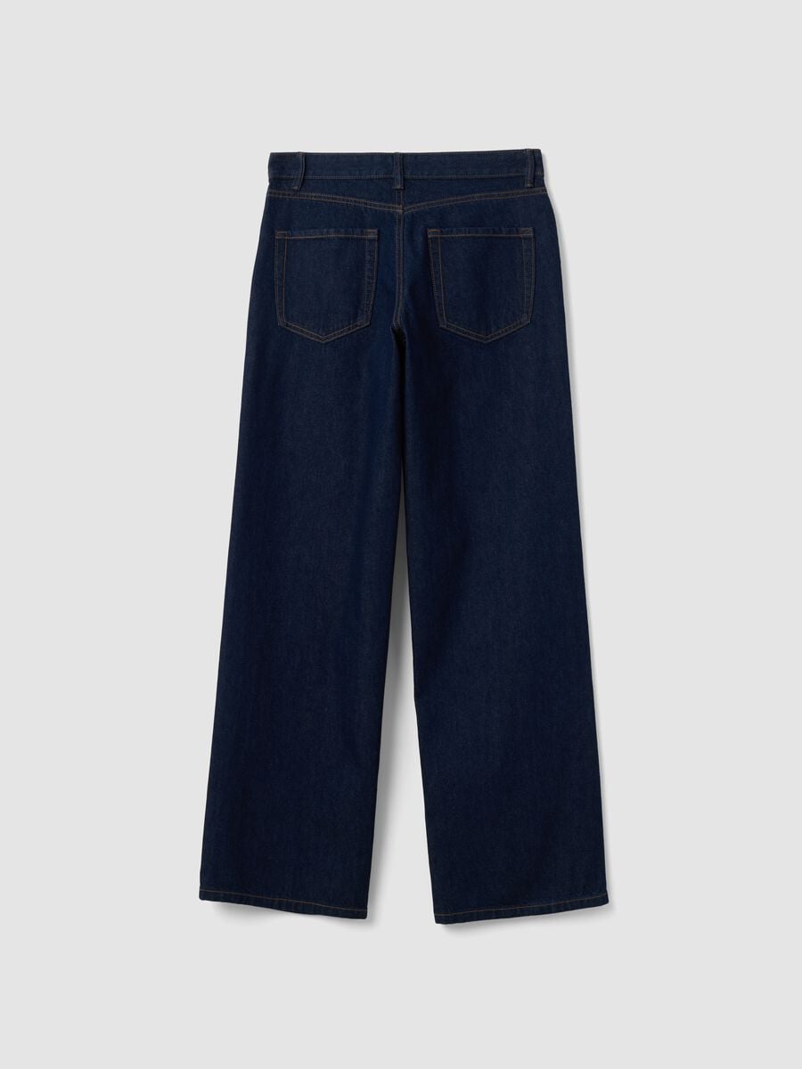 Blue denim wide-leg jeans in pure cotton_1