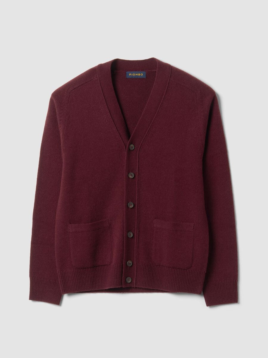 Red wool-blend cardigan with deep V-neck_4