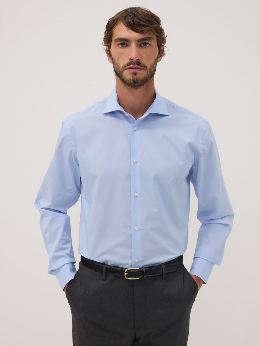 Light blue lyocell-blend shirt with French collar, easy-iron regular fit_0