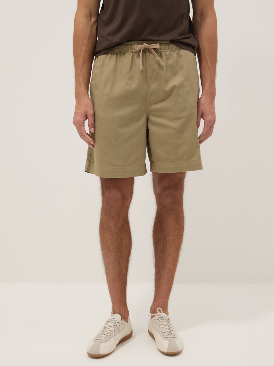 Beige regular-fit pure cotton shorts_1