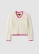 White pure cotton cable-knit V-neck jumper for girls_3