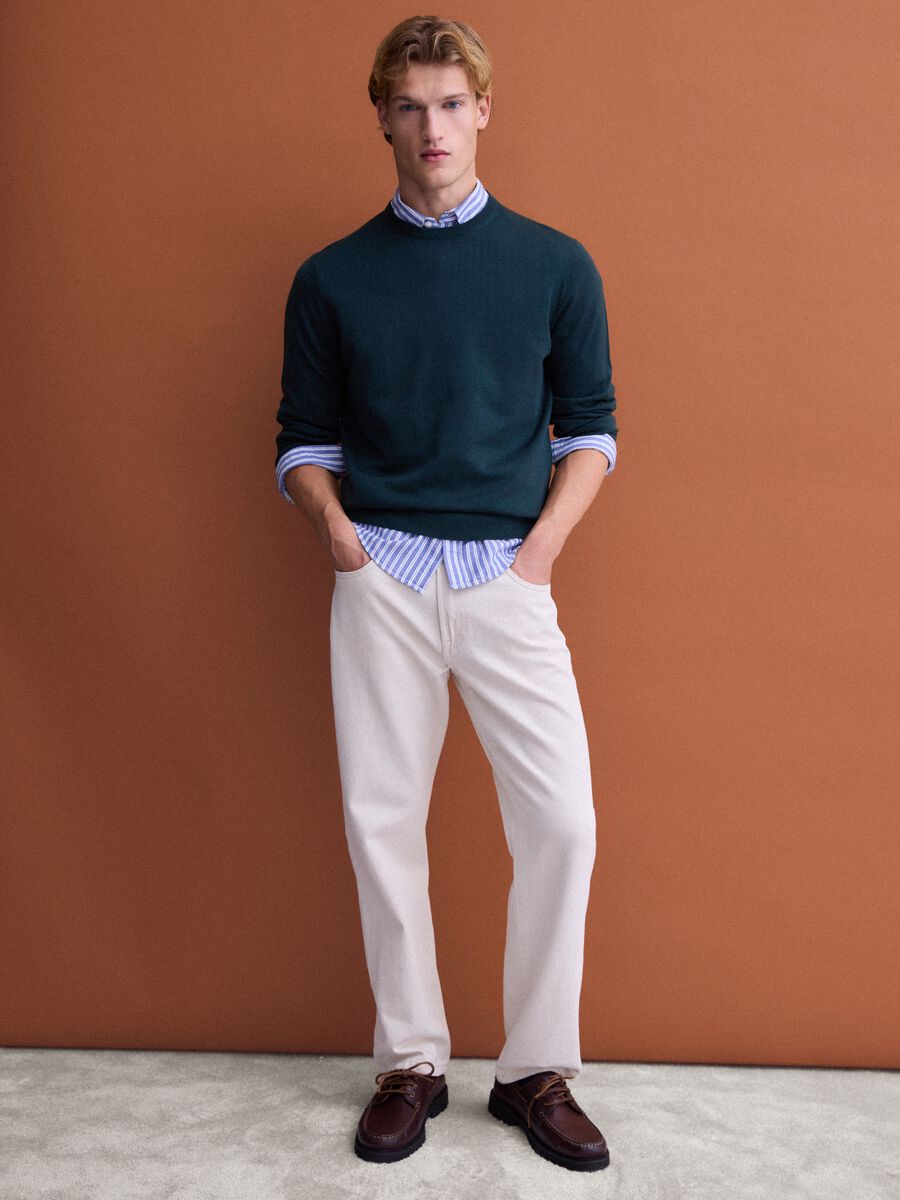 Green pure merino wool crew-neck jumper, regular fit_1