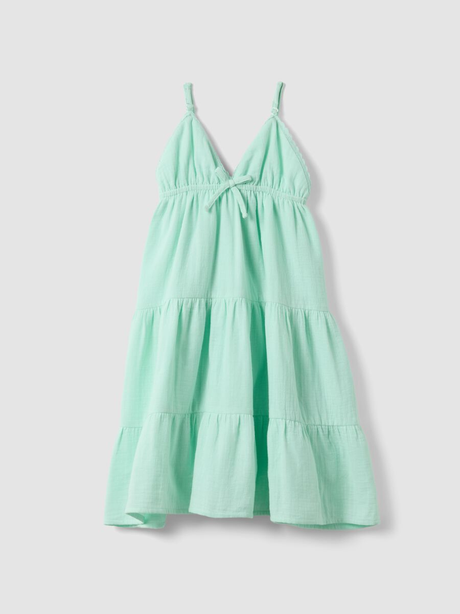 Green pure cotton mini dress with thin straps_3