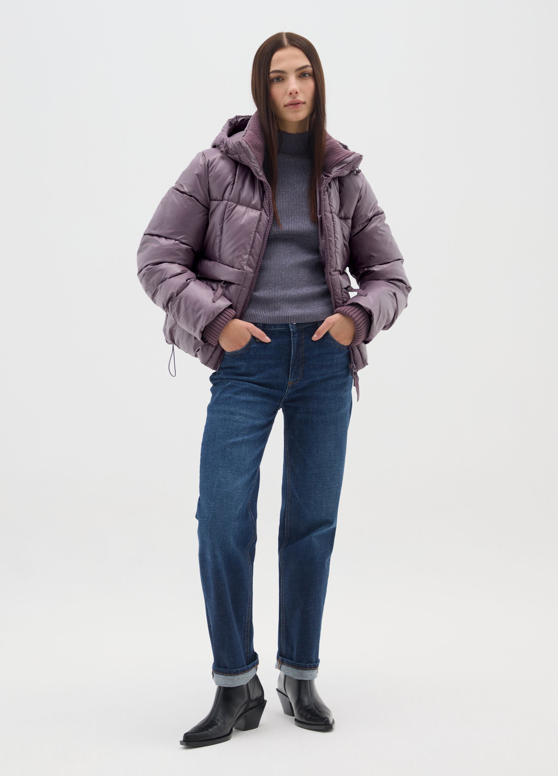 The Iconic Puffer mauve purple jacket with hood