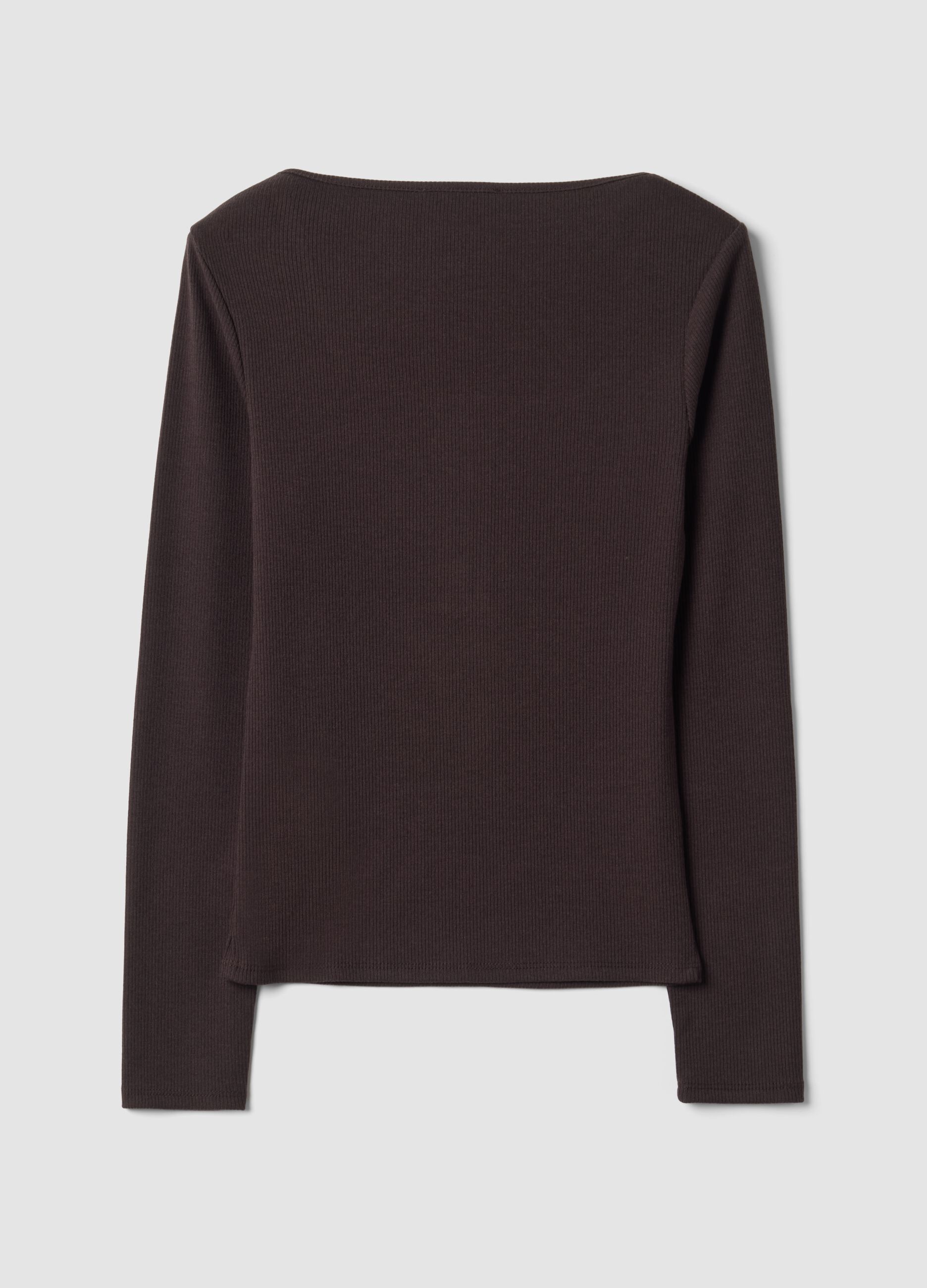 Brown stretch viscose crew-neck T-shirt